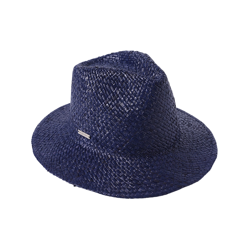 Rafia 染色手工草编女士欧美风格条纹丝带帽