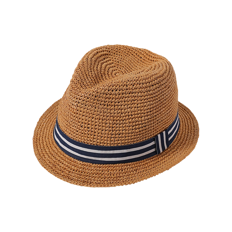 精美单丝钩编手工草编女士欧美风格条纹丝带帽