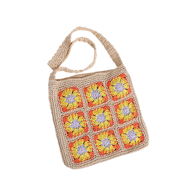 米色手工钩针纸莎草花手工纸莎草袋