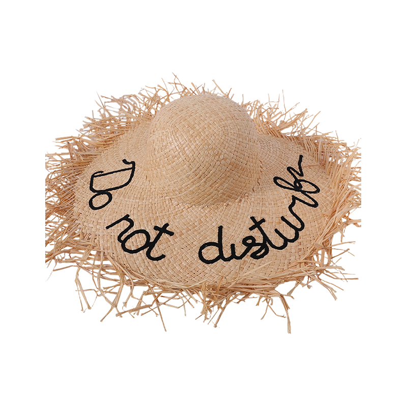 拉菲草编织草帽字母图案女士欧美风格太阳帽户外遮阳太阳帽