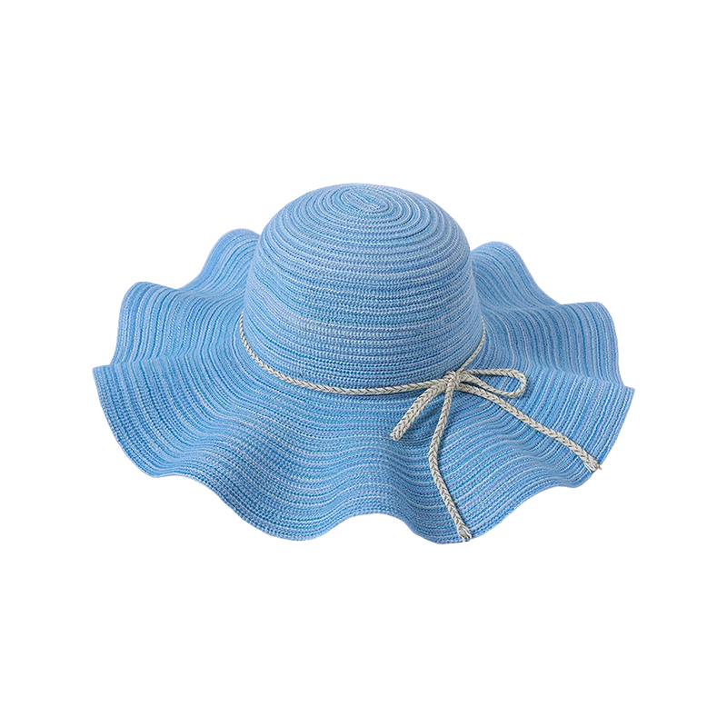 多色波浪大檐法式涤纶编织帽