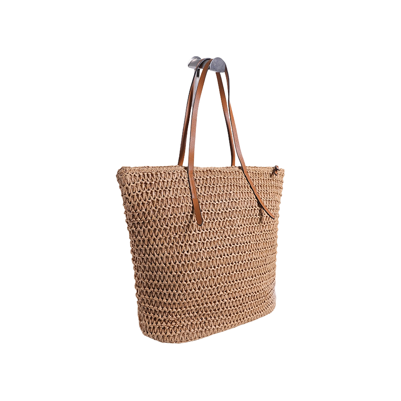 卡其色手工钩针纸莎草花手工纸莎草袋